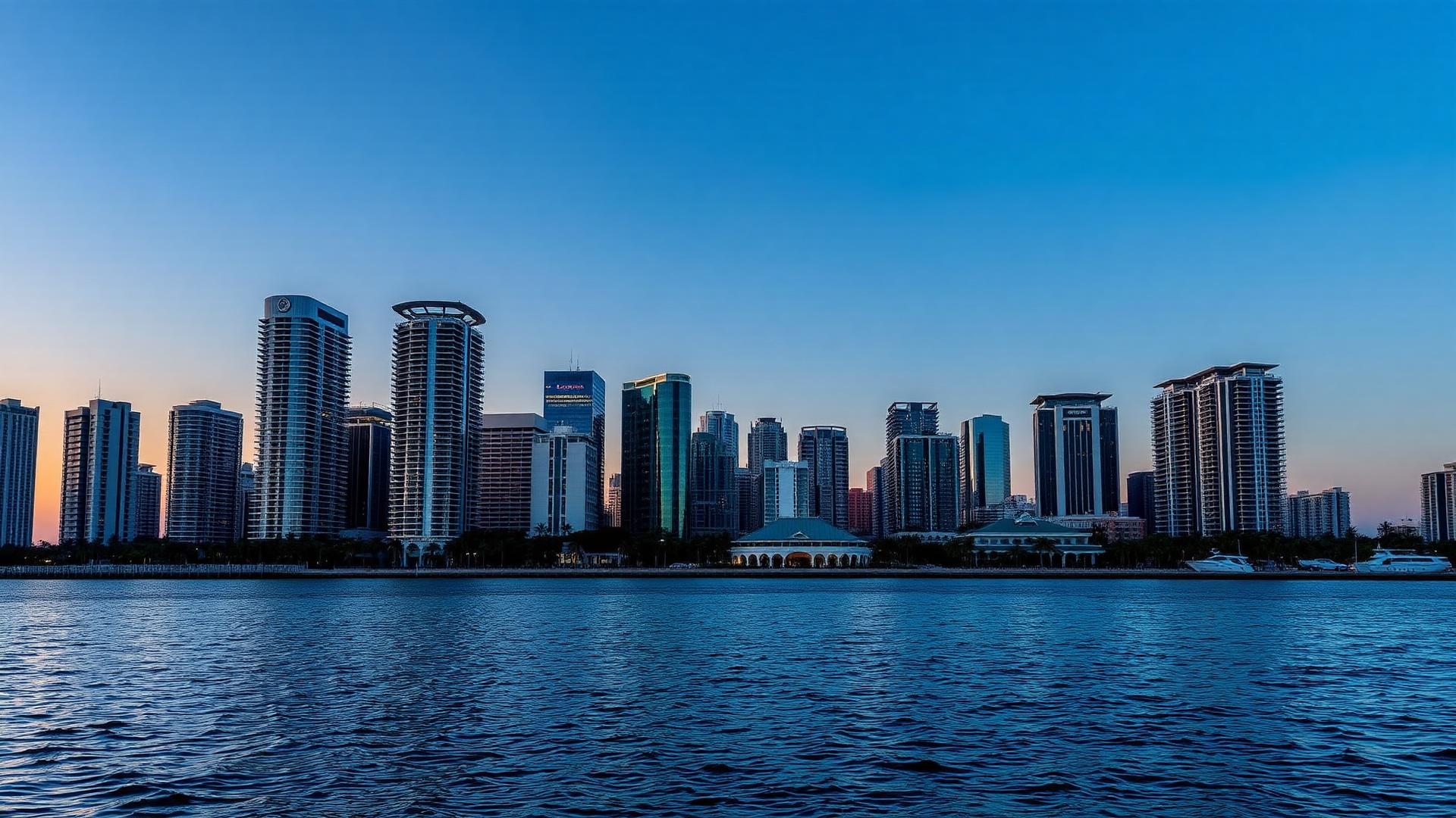 Skyline de Brickell, Miami, visto desde la bahía de Biscayne